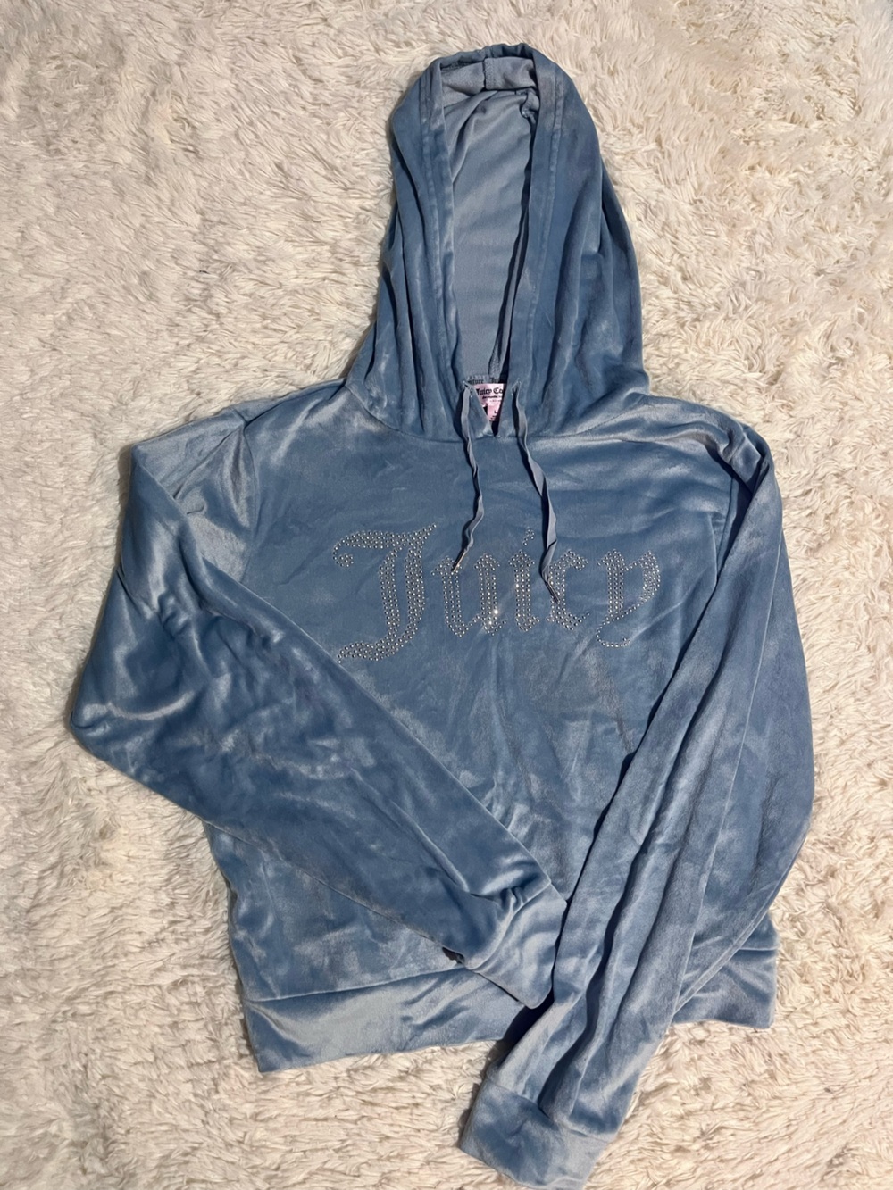 Juicy Couture Light Blue Velour Crystal Logo Hoodie